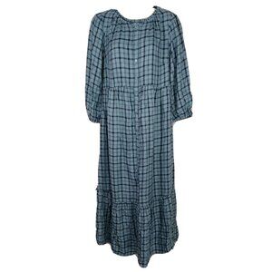 Ingrid Isabel Maternity Button Up Shirt Dress Women Size S Blue Plaid 3/4 Sleeve